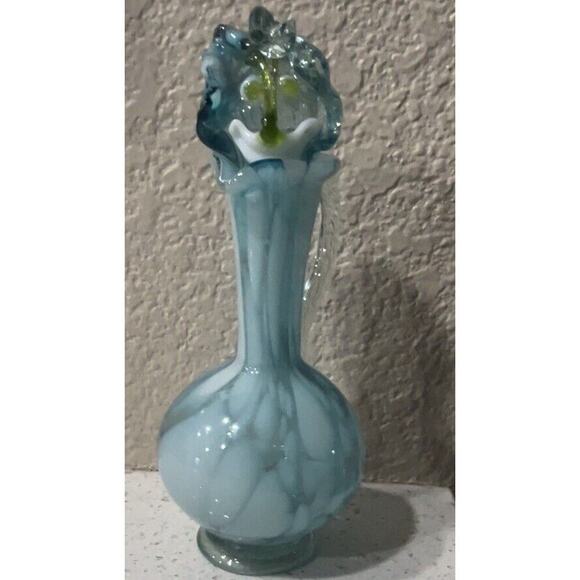 Vintage Fenton Art Glass Aqua Opalescent Fern Vinegar Cruet W/ Original Stopper - Picture 7 of 12